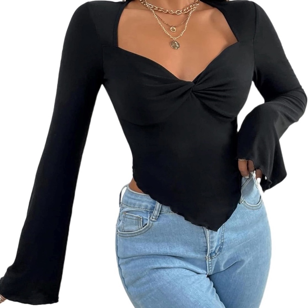 Elegant Black Twist Front Blouse